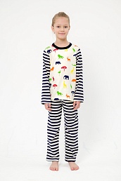 Пижама детская из джемпера и брюк без манжет из интерлока Сафари темно-синий полоса