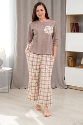 Пижама (джемпер и брюки) из кулирки Жасмин / Бежевая клетка